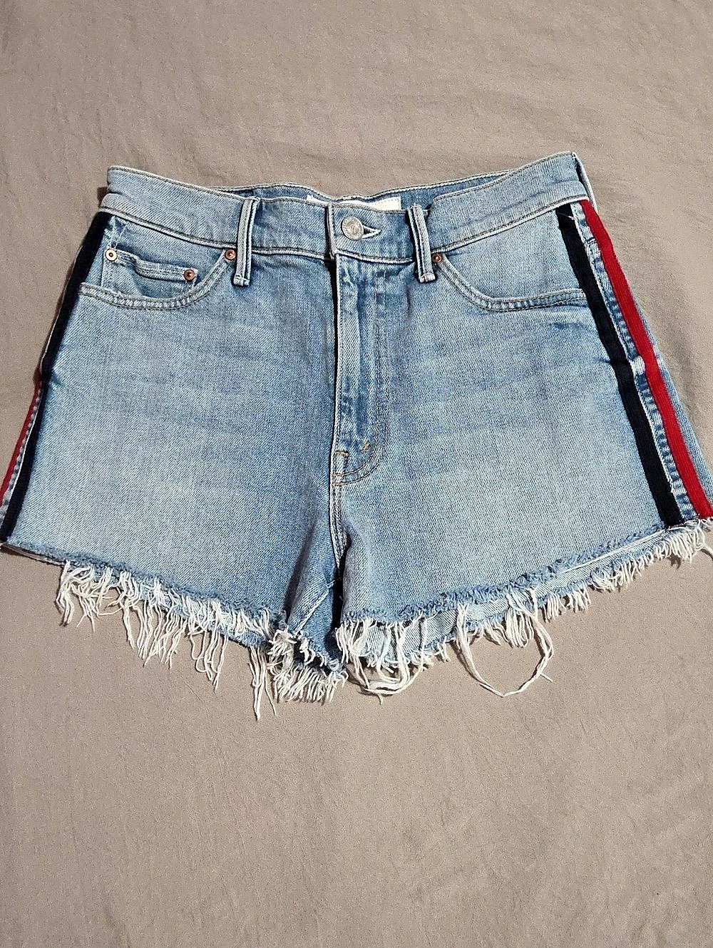 Mother The Easy Does It Short Denim Shorts Blue & Red Size 2